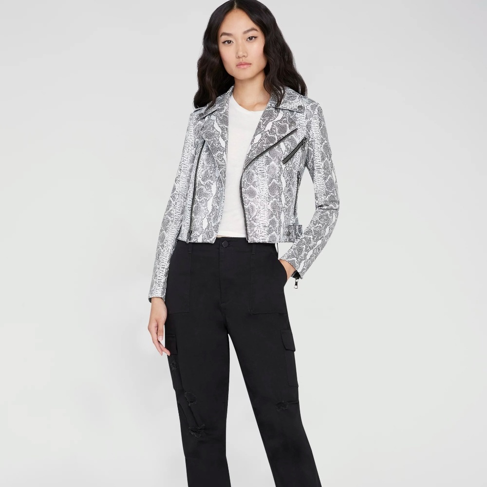 Alice Olivia Cody Cropped Leather Python Jacket 12